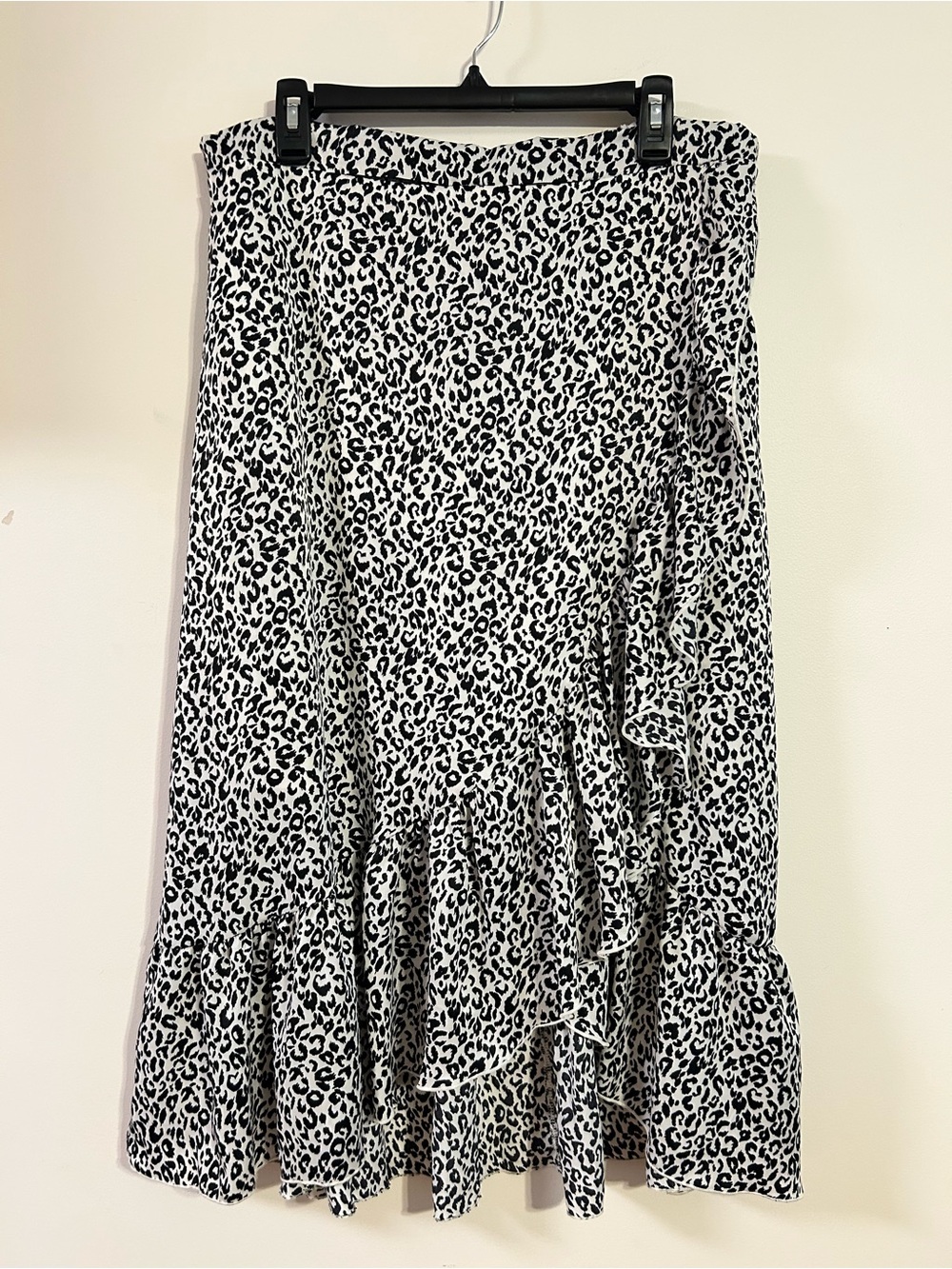 ARULA Black & White Leopard Print Ruffle Hem Skirt